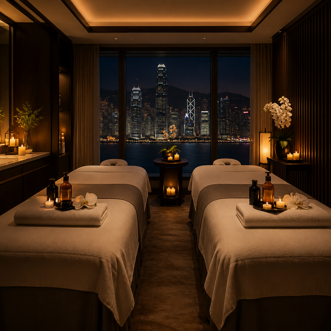 Two prepared massage tables in a premium hotel suite